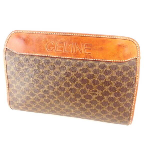 CELINE Clutch Bag Macadam Beige PVC Leather Used Authentic T10374 - Picture 1 of 9